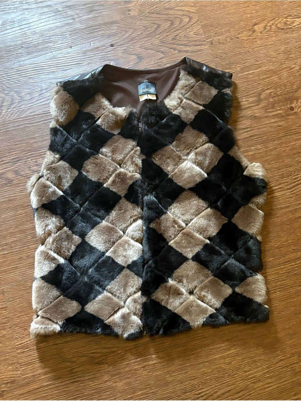 Frederick's of Hollywood Brown and Black Faux Fur Vest
